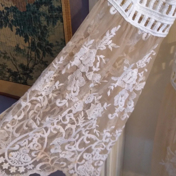 Forever 21 Maxi Sheer Cardigan Topper Kimono Embroidered Beige White Macrame L - Picture 9 of 13